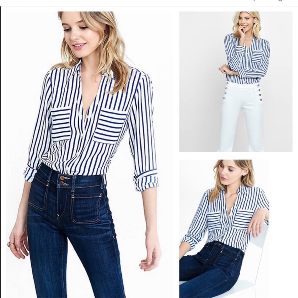 Never worn Express 3/4th sleeve top in navy blue and white stripe sz: S